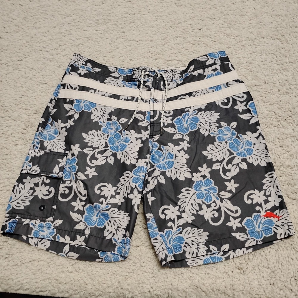 Tommy Bahama Shorts Mens Large Blue Floral Swim Trunks Board Hawaiian Surf Beach